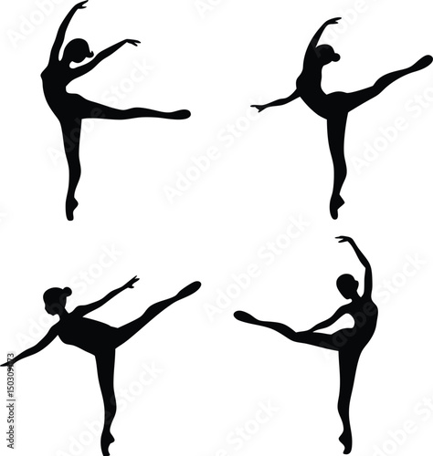 Four Silhouettes of Ballerinas in Elegant Poses