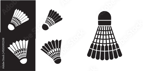 set vector various Badminton Shuttlecock Illustrations  line art outline Black and White, Badminton shuttlecock icon vector silhouettes, 