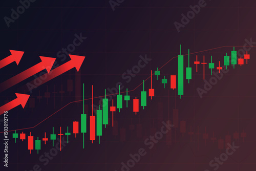 Financial business statistics with bar graph and candlestick chart 