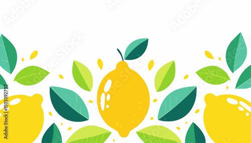 Stylized lemon fruit with glossy shine and minimal details. Flat modern illustration placed on white background with copy space for text or branding.