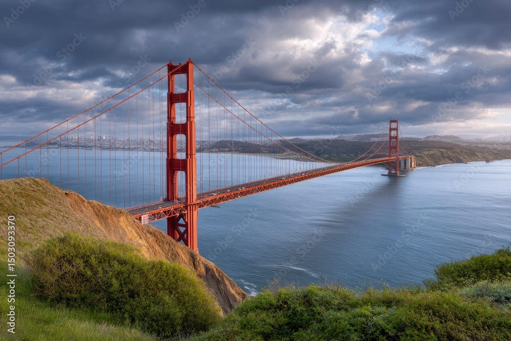 Fototapeta premium Golden Gate Bridge: Dramatic Sunset Landscape Photography