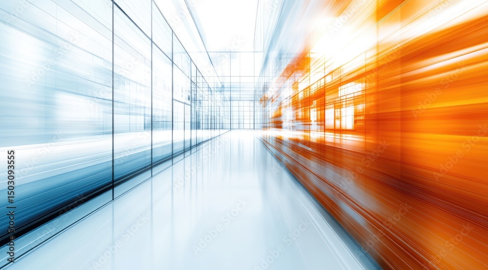 Modern, brightly lit, fast-paced hallway Modern, brightly lit, fast-paced hallway