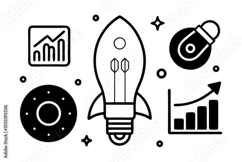 Innovative Startup Business Launch Rocket Idea Lightbulb Growth Chart