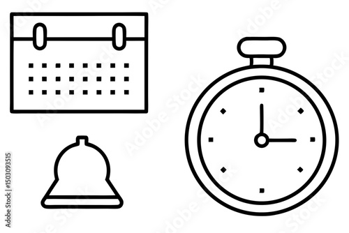 Simple Line Icons Representing Time Management Schedule Planning