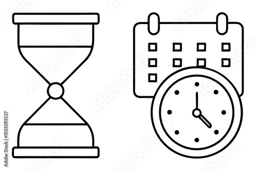 Time Management Icons Hourglass Calendar Clock Deadline Concept