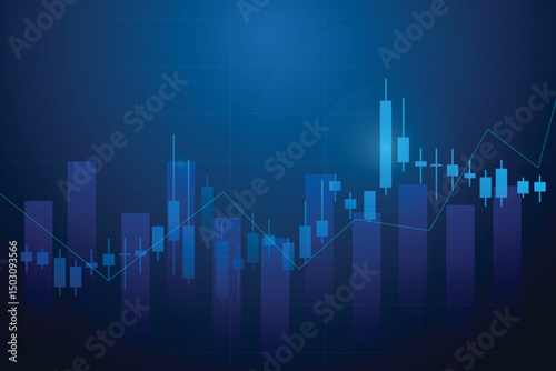 Financial business statistics with bar graph and candlestick chart 