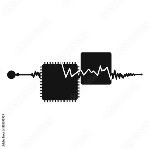 Quantum chip with waveform trace ‒ black technology-innovation schematic graphic
