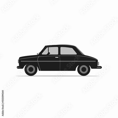 Sleek Black Sedan: A classic black sedan isolated. It embodies the enduring allure of automotive design with clean lines, and a timeless silhouette.
