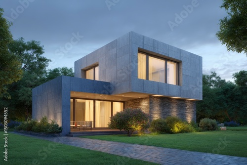 Wallpaper Mural Modern Gray Stone House: Evening Ambiance and Architectural Design Torontodigital.ca