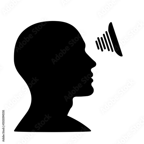 AI brain silhouette generating speech output – black artificial-intelligence icon