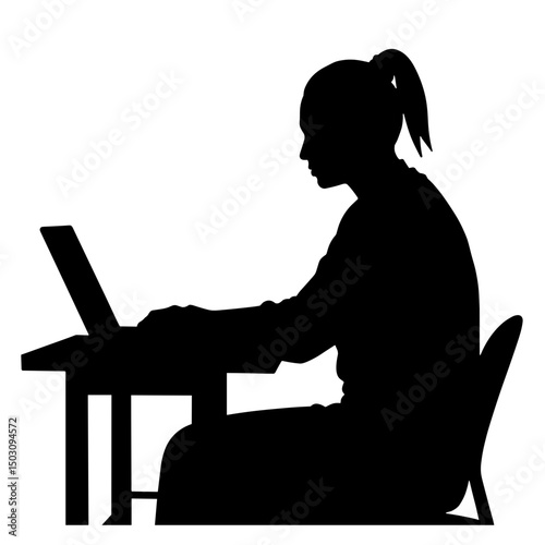 Silhouette person on laptop – black-and-white online therapy graphic