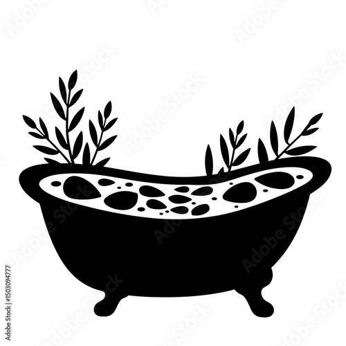 Herbal bath-tea silhouette – black home-spa relaxation symbol on white
