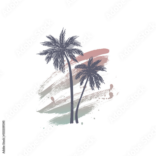 
Artistic stylized coconut tree image with a strong summer feel. Suitable for printing on t-shirts. Team shirts for the beach