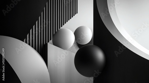 Monochromatic Abstract Composition with Spheres and Geometric Forms