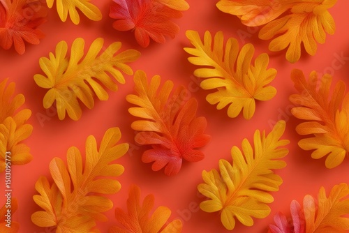 Autumnal Leaf Pattern: Warm Hues on Coral