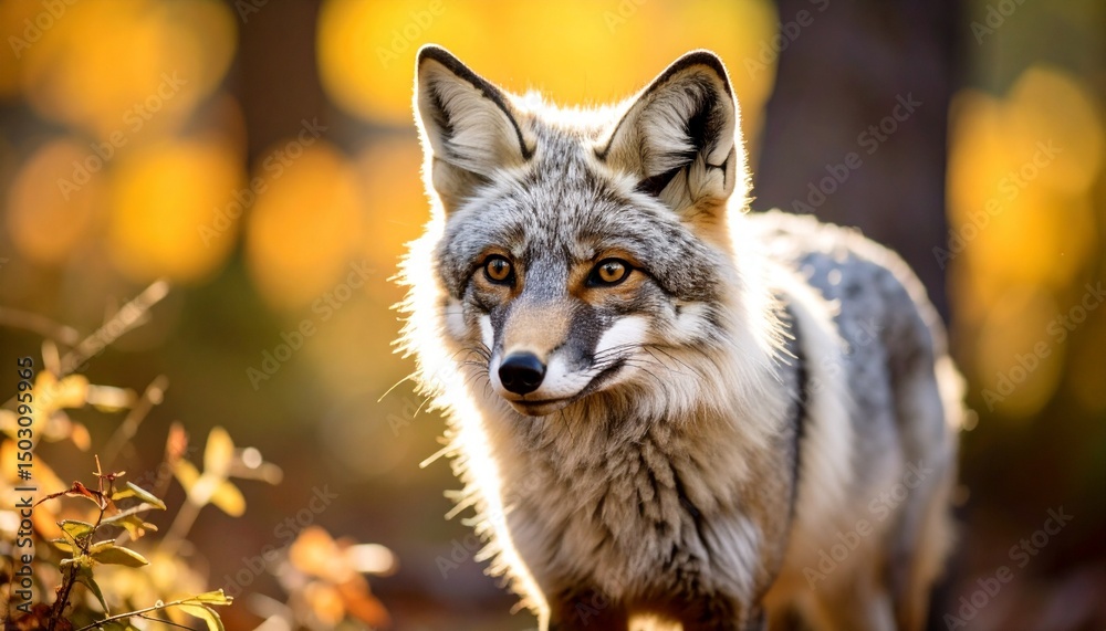 Fototapeta premium Gray Fox hunts for next meal 