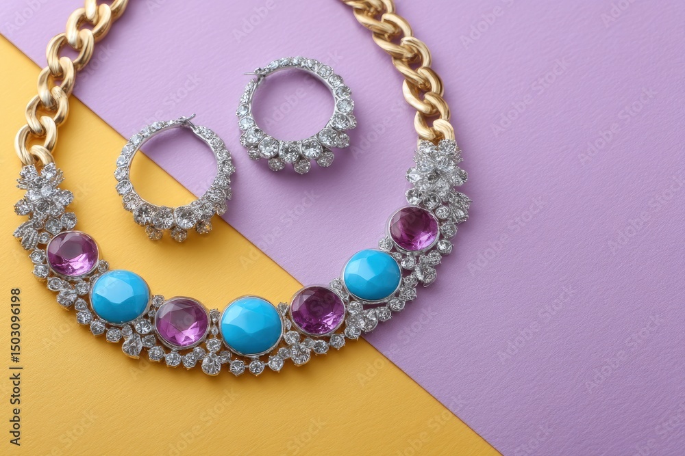 Obraz premium Elegant Turquoise and Amethyst Statement Necklace with Matching Earrings