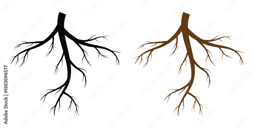 Fototapeta premium Tree root vector silhouette icon set. Set of tree roots. root of the tree icon. Vector illustration in eps 10.