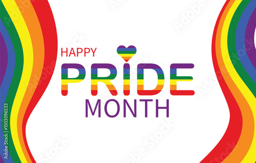  Colorful Pride Month banner featuring a rainbow heart and vibrant gradient background, symbolizing LGBTQ+ love, equality, and celebration in June.