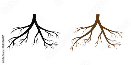 Tree root vector silhouette icon set. Set of tree roots. root of the tree icon. Vector illustration in eps 10.