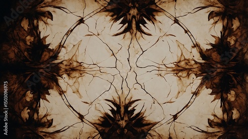 Abstract brown ink artwork symmetrical design