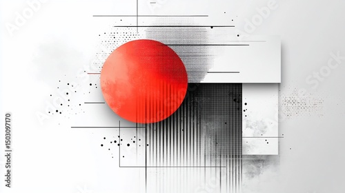 Abstract Red Circle with Geometric Shapes and Textures