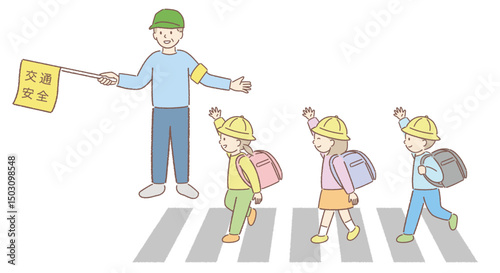 横断歩道で左右確認する小学生のイラスト① 