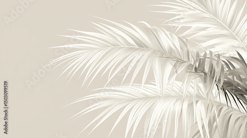 Elegant Monochrome Palm Fronds on Beige Background