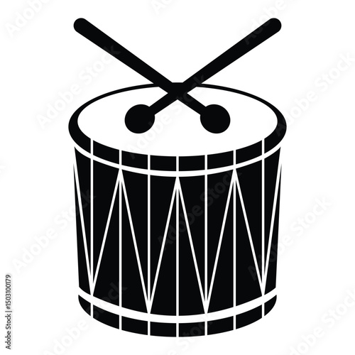  Indian dhol drum silhouette isolated on white background
