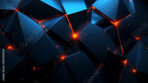Abstract Dark Blue and Orange Polygonal Background