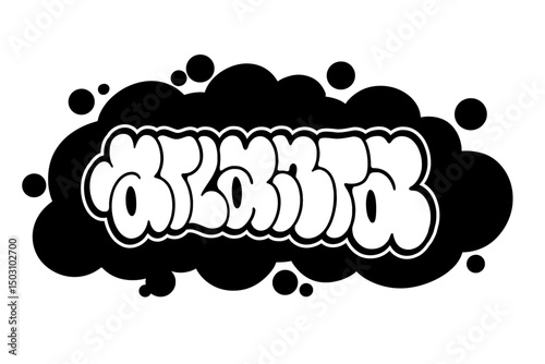 Graffiti throw-up text "ATLANTA" in bold vector style with black and white design on transparent background. Urban street art vibe, perfect for hip-hop, edgy posters, and graffiti projects.
