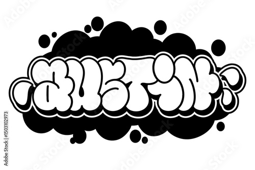 Graffiti throw-up text "AUSTIN" in bold vector style with black and white design on transparent background. Urban street art vibe, perfect for hip-hop, edgy posters, and graffiti projects.