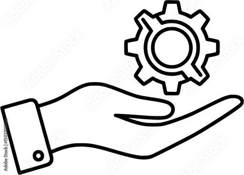 Hand Holding Gear Outline Icon
