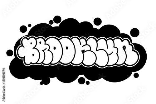 Graffiti throw-up text "BROOKLYN" in bold vector style with black and white design on transparent background. Urban street art vibe, perfect for hip-hop, edgy posters, and graffiti projects.