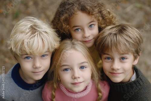 Charming Children's Portrait: Candid Smiles and Soft Lighting photo