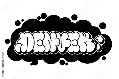 Graffiti throw-up text "DENVER" in bold vector style with black and white design on transparent background. Urban street art vibe, perfect for hip-hop, edgy posters, and graffiti projects.