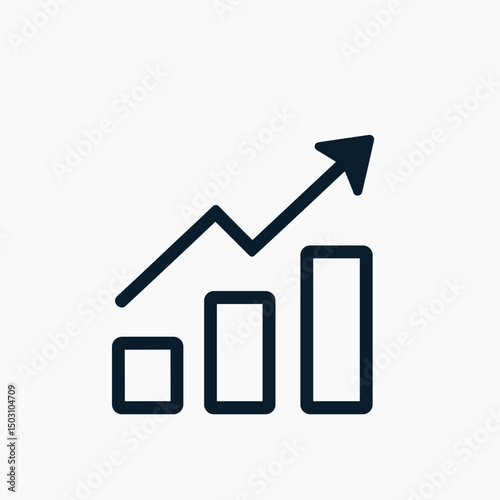 Rising bar graph with an upward trend line, for business presentation