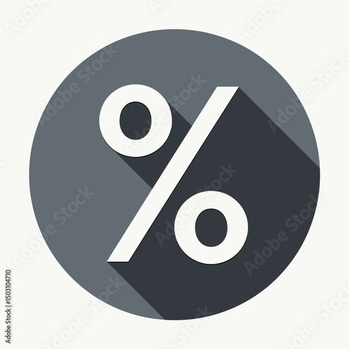 Discount percentage sign on gray circle, used for sales promotions
