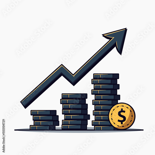Stacks of coins showing growth, with white background