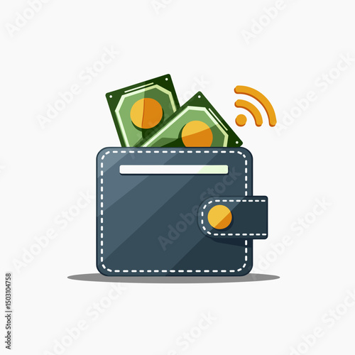 Digital wallet with money and wireless signal for online payments