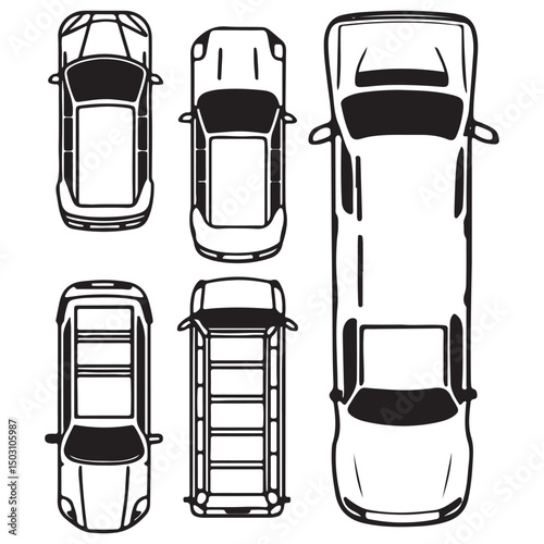 Vehicle elevation and top view vector flat illustration collection ideal for architectural design vector