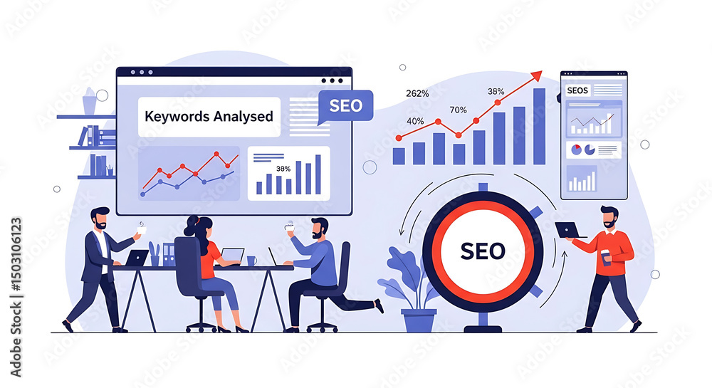 Fototapeta premium Team Analyzing Keywords and Search Engine Optimization Data