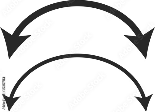 Dual semi circle Arrow. Double headed curved arrow symbol.  Semicircular curved. Replaceable design. two side arrow icons