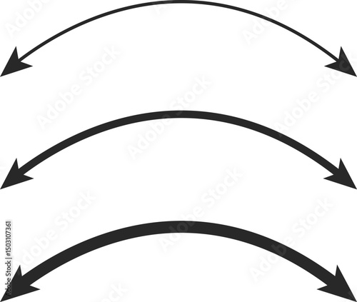 Dual semi circle Arrow. Double headed curved arrow symbol.  Semicircular curved. Replaceable design. two side arrow icons