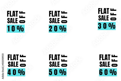 Flat sale discount labels ranging from 10% to 60% off. Text reads, "FLAT SALE OFF" with a percentage value underneath.

