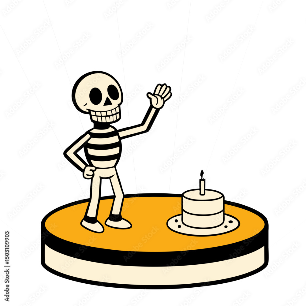 Fototapeta premium skeleton spinning a cake turntable with one hand