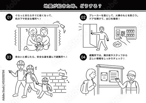 地震が起きた時の行動（３人家族）グレー