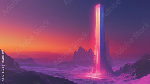 Glowing Tower in a Purple Alien Landscape