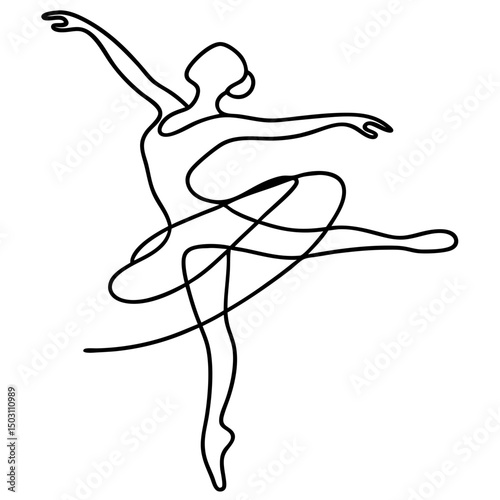 Ballerina in elegant pose, one line drawing, black and white, for design projects