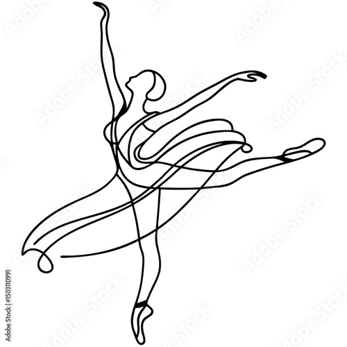 Ballerina in elegant pose, one line drawing, for design projects